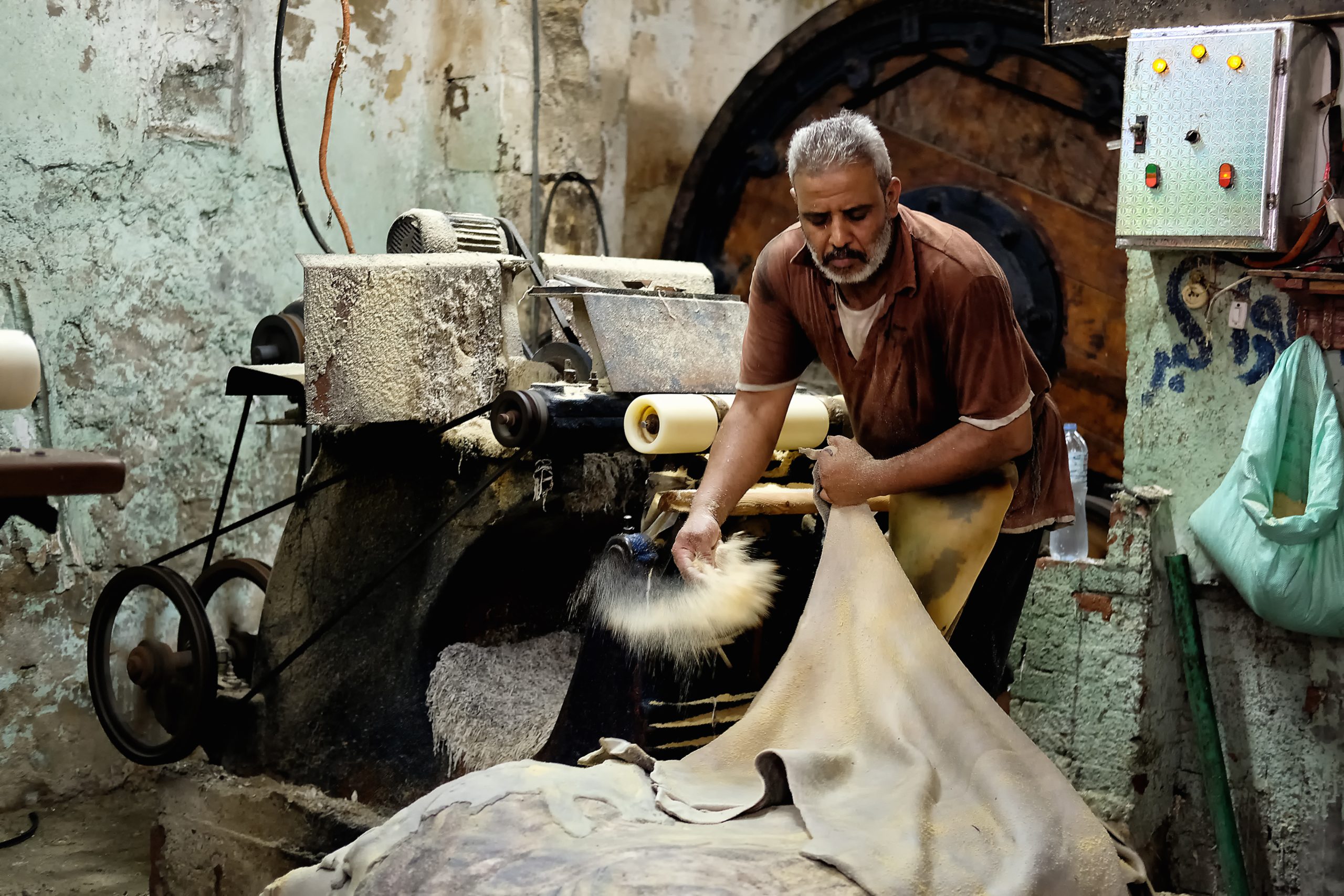 Traditional leather tanning (Photograph: Myousry6666, <a href='https://commons.wikimedia.org/wiki/File:Leather_tanneries_(1).jpg' target='_blank'>Wikimedia Commons</a>)